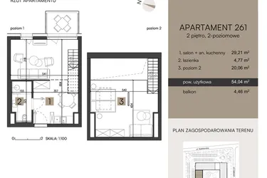 Rzut - Mieszkanie na sprzedaż 2 pokoje o powierzchni 54,04 m² - numer 261 w Nickel Resort & wellnest
