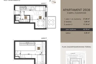 Rzut - Mieszkanie na sprzedaż 2 pokoje o powierzchni 42,79 m² - numer 250B w Nickel Resort & wellnest