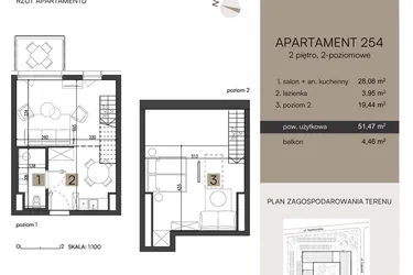 Rzut - Mieszkanie na sprzedaż 2 pokoje o powierzchni 51,47 m² - numer 254 w Nickel Resort & wellnest