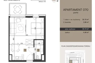 Rzut - Mieszkanie na sprzedaż 2 pokoje o powierzchni 34,13 m² - numer 070 w Nickel Resort & wellnest