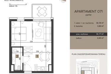 Rzut - Mieszkanie na sprzedaż 2 pokoje o powierzchni 34,17 m² - numer 071 w Nickel Resort & wellnest