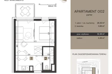 Rzut - Mieszkanie na sprzedaż 2 pokoje o powierzchni 32,38 m² - numer 002 w Nickel Resort & wellnest