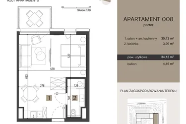 Rzut - Mieszkanie na sprzedaż 2 pokoje o powierzchni 34,12 m² - numer 008 w Nickel Resort & wellnest