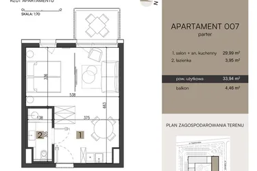 Rzut - Mieszkanie na sprzedaż 2 pokoje o powierzchni 33,94 m² - numer 007 w Nickel Resort & wellnest
