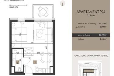 Rzut - Mieszkanie na sprzedaż 2 pokoje o powierzchni 33,73 m² - numer 194 w Nickel Resort & wellnest
