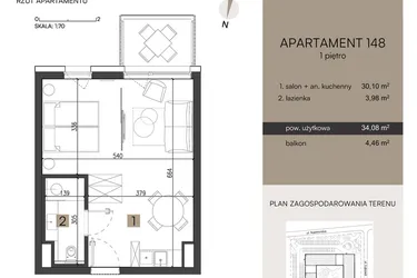 Rzut - Mieszkanie na sprzedaż 2 pokoje o powierzchni 34,08 m² - numer 148 w Nickel Resort & wellnest