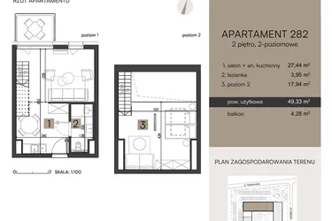 Rzut - Mieszkanie na sprzedaż 2 pokoje o powierzchni 49,33 m² - numer 282 w Nickel Resort & wellnest