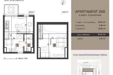 Rzut - Mieszkanie na sprzedaż 2 pokoje o powierzchni 53,61 m² - numer 288 w Nickel Resort & Wellnest Grzybowo