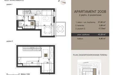 Rzut - Mieszkanie na sprzedaż 2 pokoje o powierzchni 43,29 m² - numer 200B w Nickel Resort & wellnest