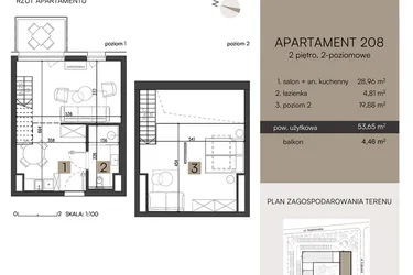 Rzut - Mieszkanie na sprzedaż 2 pokoje o powierzchni 53,65 m² - numer 208 w Nickel Resort & Wellnest Grzybowo - apartamenty inwestycyjne