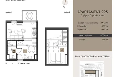 Rzut - Mieszkanie na sprzedaż 2 pokoje o powierzchni 47,76 m² - numer 293 w Nickel Resort & wellnest