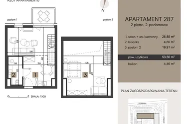 Rzut - Mieszkanie na sprzedaż 2 pokoje o powierzchni 53,56 m² - numer 287 w Nickel Resort & wellnest