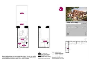 Rzut - Mieszkanie na sprzedaż 1 pokój o powierzchni 46,62 m² - numer G2.1 w Fuzja Lofty