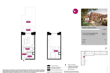 Rzut - Mieszkanie na sprzedaż 1 pokój o powierzchni 46,47 m² - numer G2.5 w Fuzja Lofty