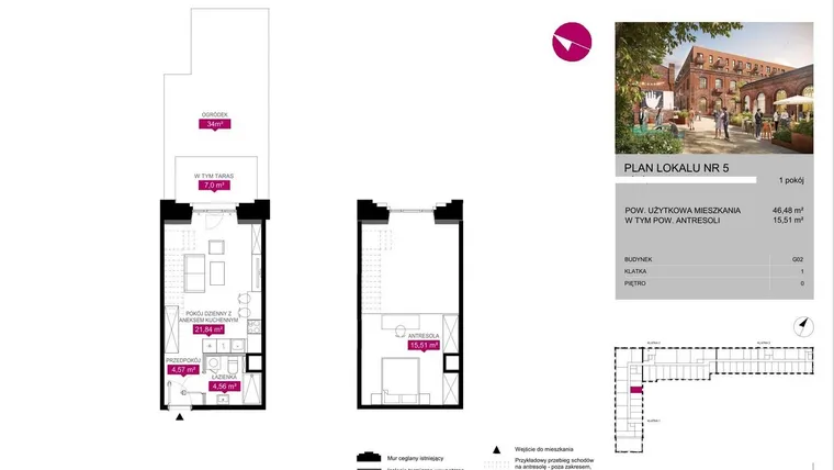 Rzut - Mieszkanie na sprzedaż 1 pokój o powierzchni 46,47 m² - numer G2.5 w Fuzja Lofty