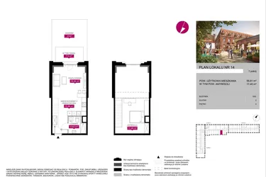 Rzut - Mieszkanie na sprzedaż 1 pokój o powierzchni 56,88 m² - numer G2.14 w Fuzja Lofty
