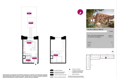Rzut - Mieszkanie na sprzedaż 1 pokój o powierzchni 45,95 m² - numer G2.23 w Fuzja Lofty