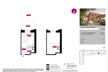 Rzut - Mieszkanie na sprzedaż 1 pokój o powierzchni 43,45 m² - numer G2.24 w Fuzja Lofty