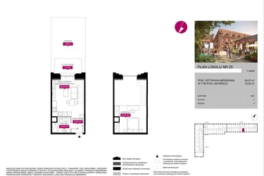 Rzut - Mieszkanie na sprzedaż 1 pokój o powierzchni 45,07 m² - numer G2.25 w Fuzja Lofty