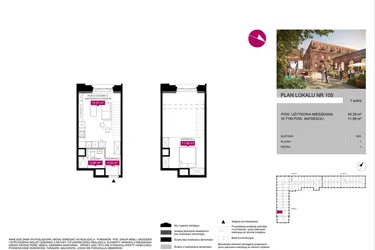 Rzut - Mieszkanie na sprzedaż 1 pokój o powierzchni 40,38 m² - numer G2.105 w Fuzja Lofty