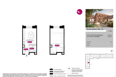 Rzut - Mieszkanie na sprzedaż 1 pokój o powierzchni 41,87 m² - numer G2.110 w Fuzja Lofty