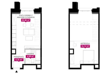 Rzut - Mieszkanie na sprzedaż 1 pokój o powierzchni 44,06 m² - numer G2.118 w Fuzja Lofty