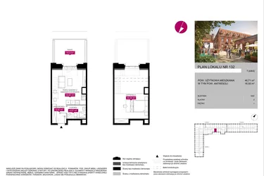 Rzut - Mieszkanie na sprzedaż 1 pokój o powierzchni 46,44 m² - numer G2.132 w Fuzja Lofty