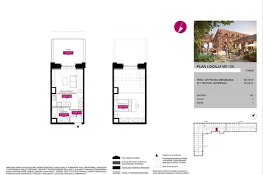 Rzut - Mieszkanie na sprzedaż 1 pokój o powierzchni 45,93 m² - numer G2.134 w Fuzja Lofty