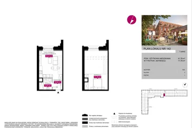 Rzut - Mieszkanie na sprzedaż 1 pokój o powierzchni 41,78 m² - numer G2.142 w Fuzja Lofty