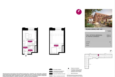 Rzut - Mieszkanie na sprzedaż 1 pokój o powierzchni 40,46 m² - numer G2.143 w Fuzja Lofty