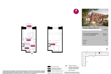 Rzut - Mieszkanie na sprzedaż 1 pokój o powierzchni 45,43 m² - numer G2.153 w Fuzja Lofty