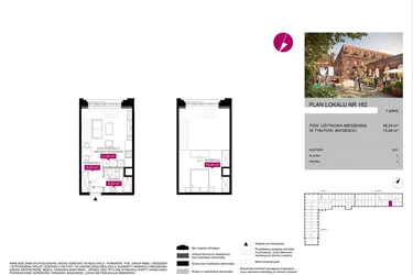 Rzut - Mieszkanie na sprzedaż 1 pokój o powierzchni 45,97 m² - numer G2.162 w Fuzja Lofty