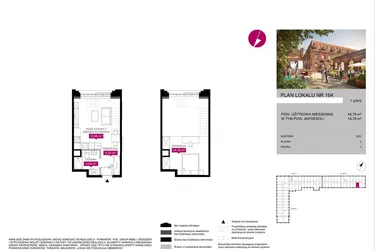 Rzut - Mieszkanie na sprzedaż 1 pokój o powierzchni 44,63 m² - numer G2.164 w Fuzja Lofty