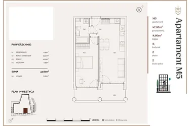 Rzut - Mieszkanie na sprzedaż 2 pokoje o powierzchni 42,79 m² - numer B.5 w Młyny Mogilska