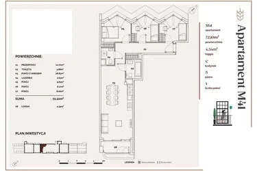 Rzut - Mieszkanie na sprzedaż 4 pokoje o powierzchni 72,1 m² - numer C.41 w Młyny Mogilska
