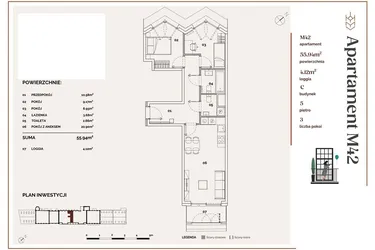 Rzut - Mieszkanie na sprzedaż 3 pokoje o powierzchni 55,94 m² - numer C.42 w Młyny Mogilska