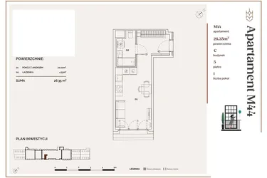 Rzut - Mieszkanie na sprzedaż 1 pokój o powierzchni 26,35 m² - numer C.44 w Młyny Mogilska