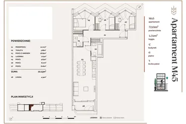 Rzut - Mieszkanie na sprzedaż 4 pokoje o powierzchni 72,13 m² - numer C.45 w Młyny Mogilska