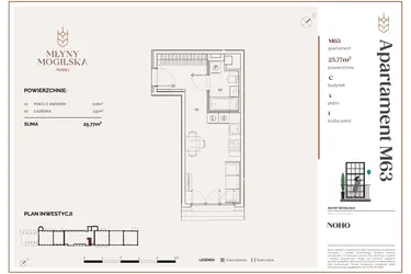 Rzut - Mieszkanie na sprzedaż 1 pokój o powierzchni 25,77 m² - numer C.63 w Młyny Mogilska