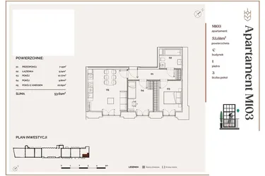 Rzut - Mieszkanie na sprzedaż 3 pokoje o powierzchni 53,61 m² - numer C.103 w Młyny Mogilska