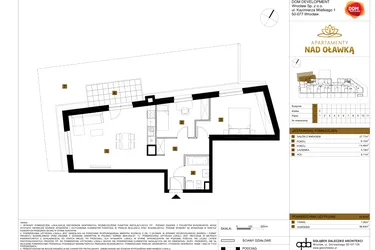 Rzut - Mieszkanie na sprzedaż 3 pokoje o powierzchni 63,65 m² - numer 1 w Apartamenty nad Oławką