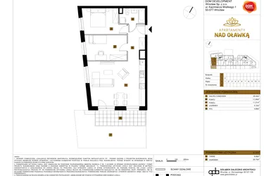 Rzut - Mieszkanie na sprzedaż 3 pokoje o powierzchni 61,35 m² - numer 2 w Apartamenty nad Oławką