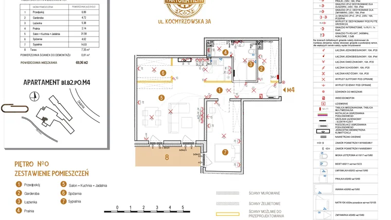 Rzut - Mieszkanie na sprzedaż 2 pokoje o powierzchni 69,36 m² - numer B1.B2.P0.M4 w Faktoria Młyn