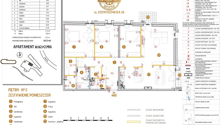 Rzut - Mieszkanie na sprzedaż 4 pokoje o powierzchni 120,72 m² - numer B1.B2.P2.M16 w Faktoria Młyn