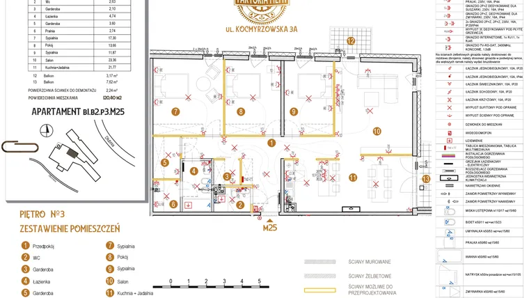 Rzut - Mieszkanie na sprzedaż 4 pokoje o powierzchni 120,4 m² - numer B1.B2.P3.M25 w Faktoria Młyn