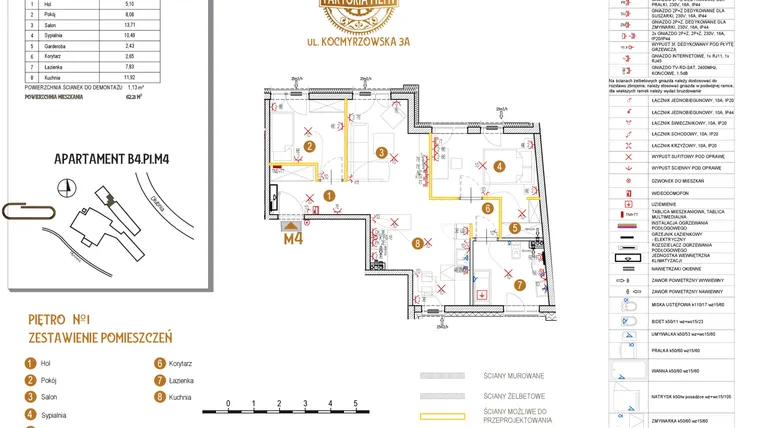 Rzut - Mieszkanie na sprzedaż 3 pokoje o powierzchni 62,21 m² - numer B4.P1.M4 w Faktoria Młyn