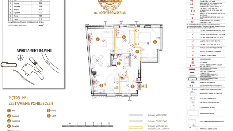 Rzut - Mieszkanie na sprzedaż 3 pokoje o powierzchni 61,84 m² - numer B4.P1.M11 w Faktoria Młyn