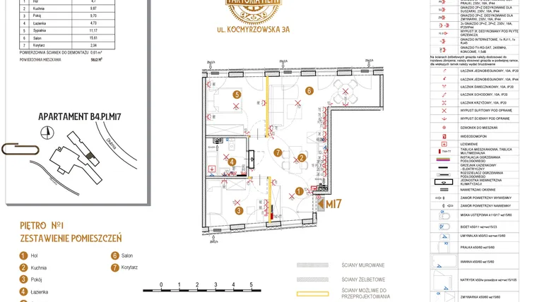 Rzut - Mieszkanie na sprzedaż 3 pokoje o powierzchni 58,12 m² - numer B4.P1.M17 w Faktoria Młyn
