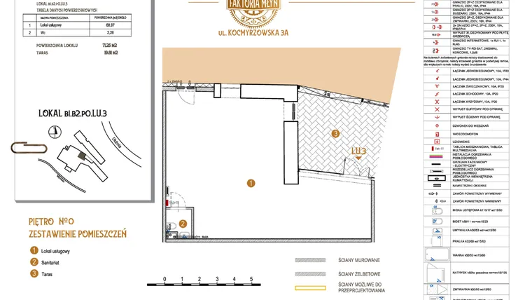 Rzut - Lokal użytkowy na sprzedaż 1 pokój o powierzchni 71,25 m² - numer B1.B2.P0.LU.3 w Faktoria Młyn