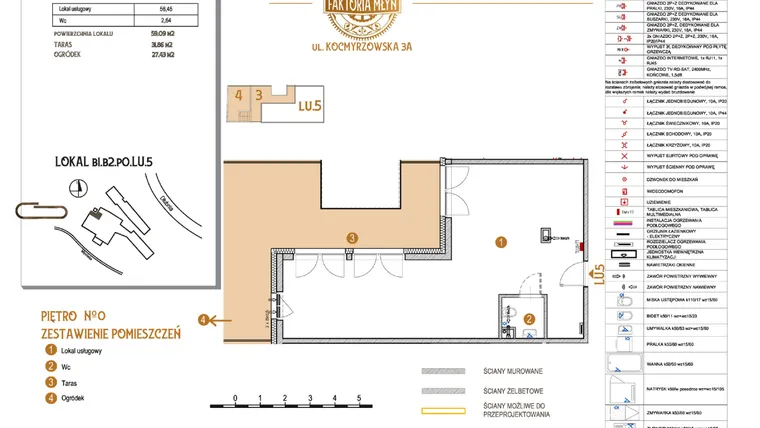 Rzut - Lokal użytkowy na sprzedaż 4 pokoje o powierzchni 59,09 m² - numer B1.B2.P0.LU.5 w Faktoria Młyn